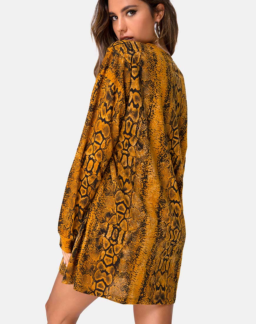 Lotsun Jumper Dress in Snake Mustard - Image 2