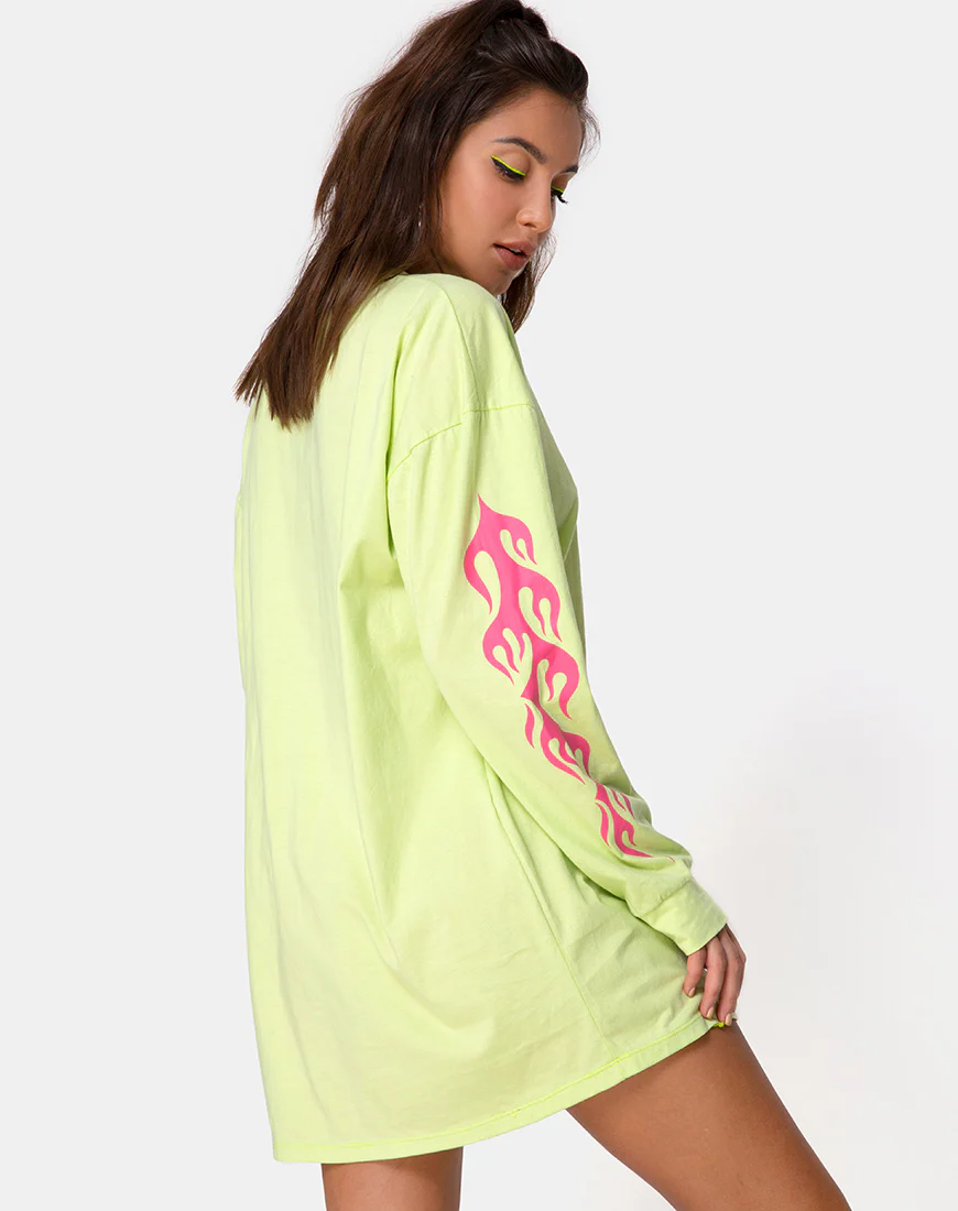 Lotsun Sweatshirt in Flurogreen with Flame - Image 2