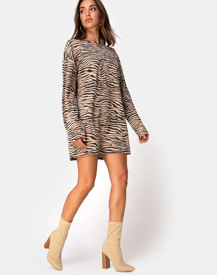 Lotsun Jumper Dress in 90's Zebra Taupe - Image 3