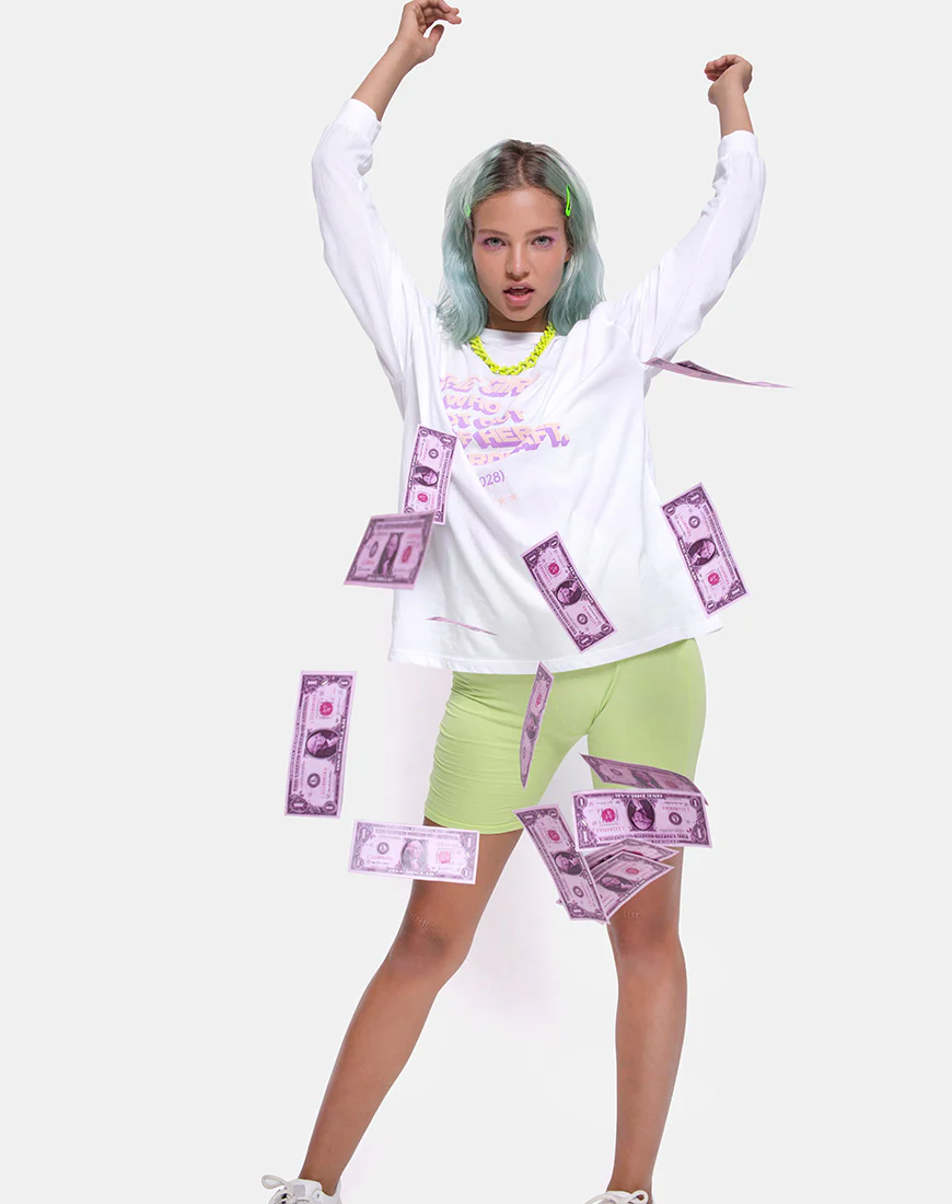 Lottie Longsleeve Tee in White with Overdraft Text  X Top Girl - Image 2