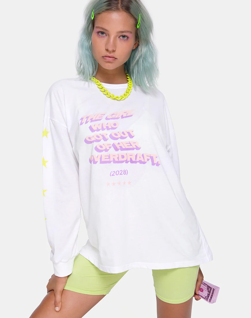 Lottie Longsleeve Tee in White with Overdraft Text  X Top Girl - Image 3