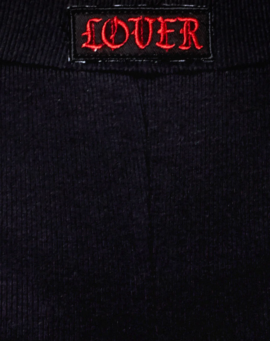 Lou Hot Pant in Black 'Lover' Embro in Red - Image 6
