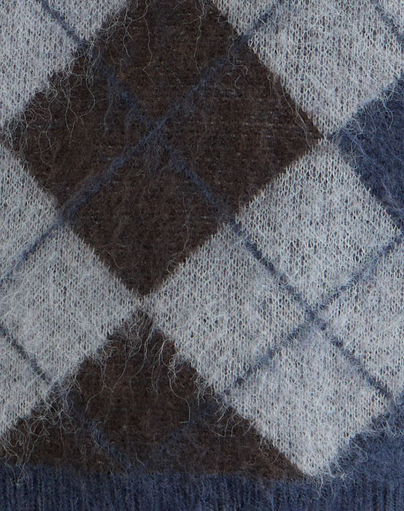 Louna Jumper in Knit Argyle Check Navy - Image 6