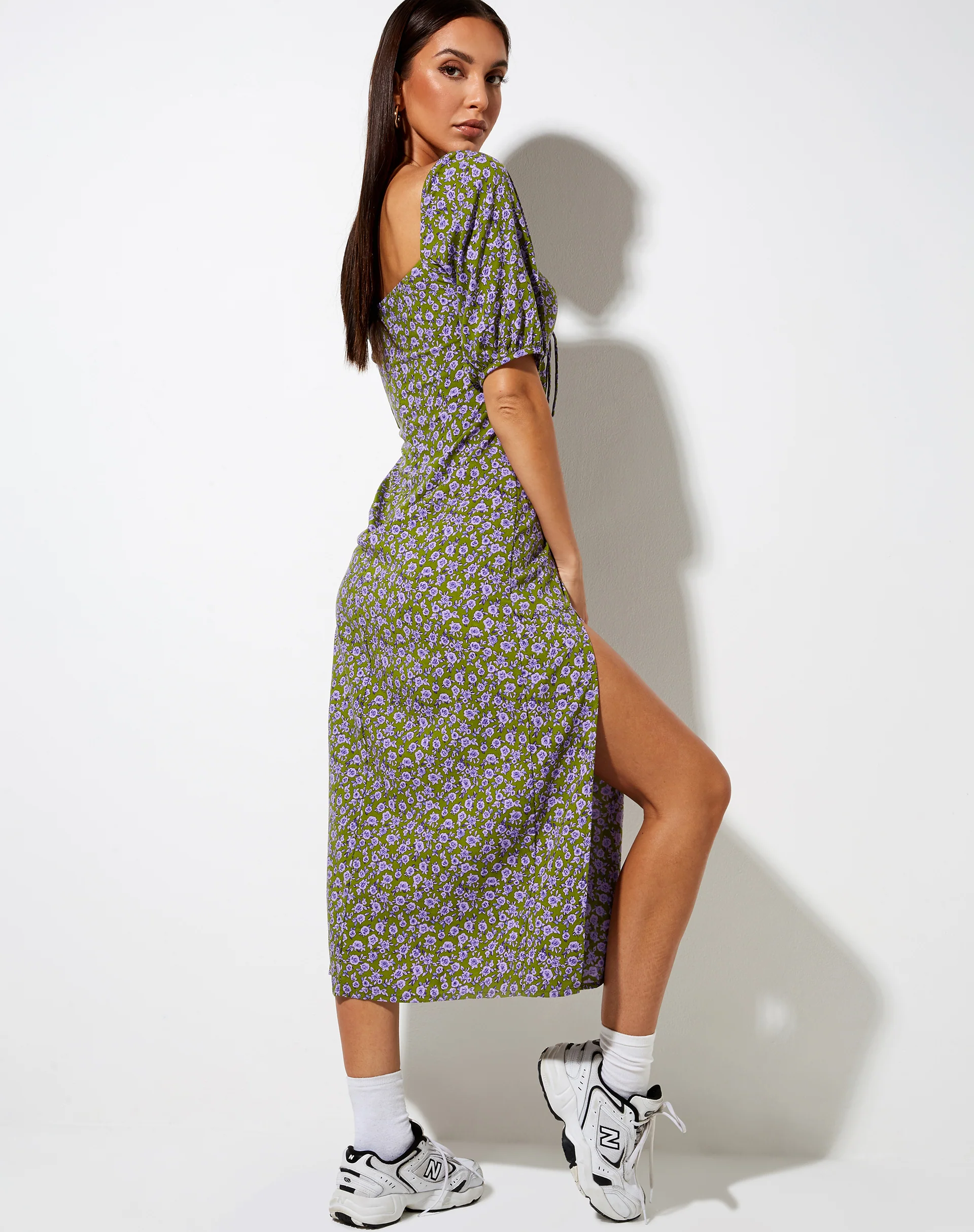 Lourgia Midi Dress in Autumn Blossom Khaki - Image 2