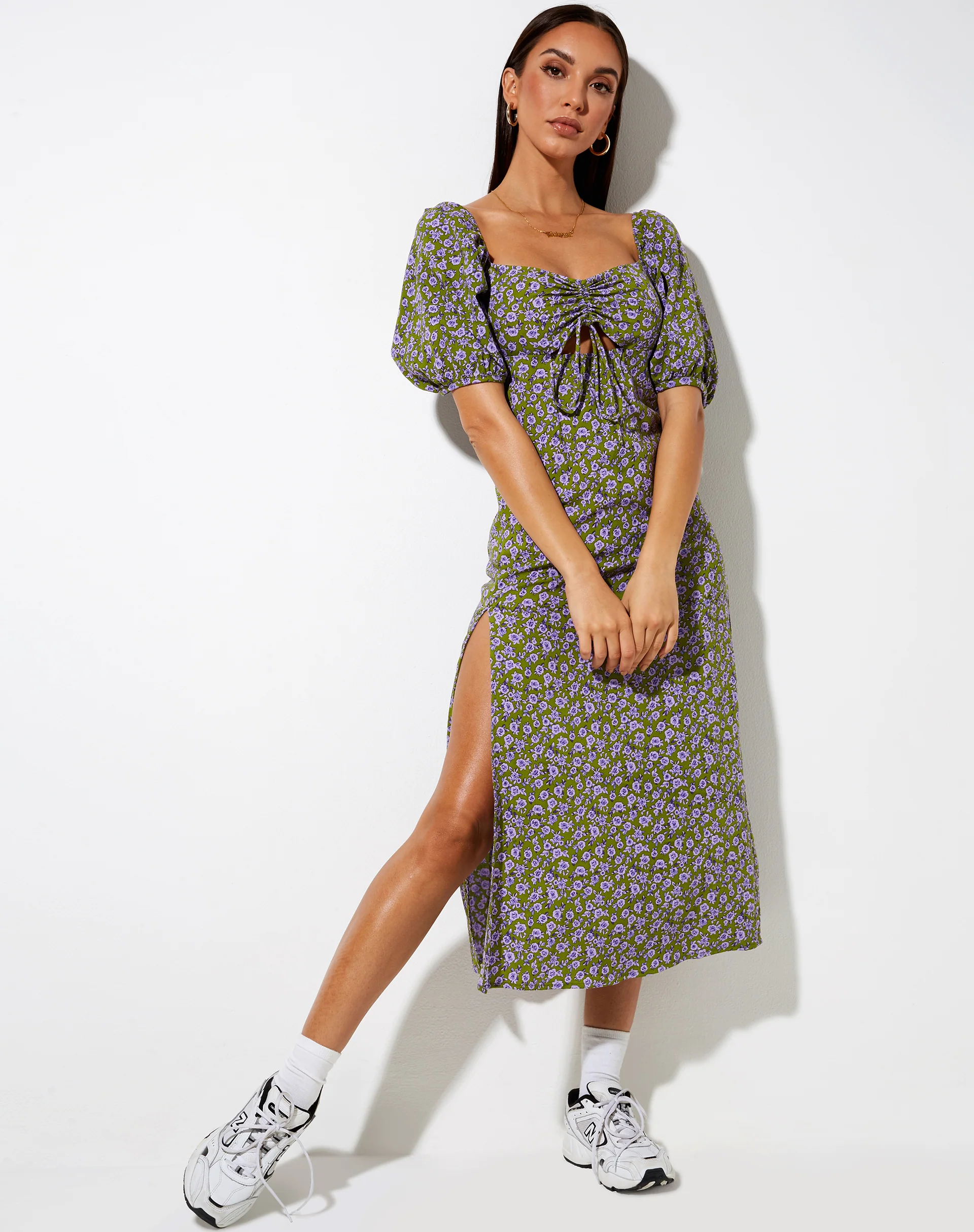 Lourgia Midi Dress in Autumn Blossom Khaki - Image 4