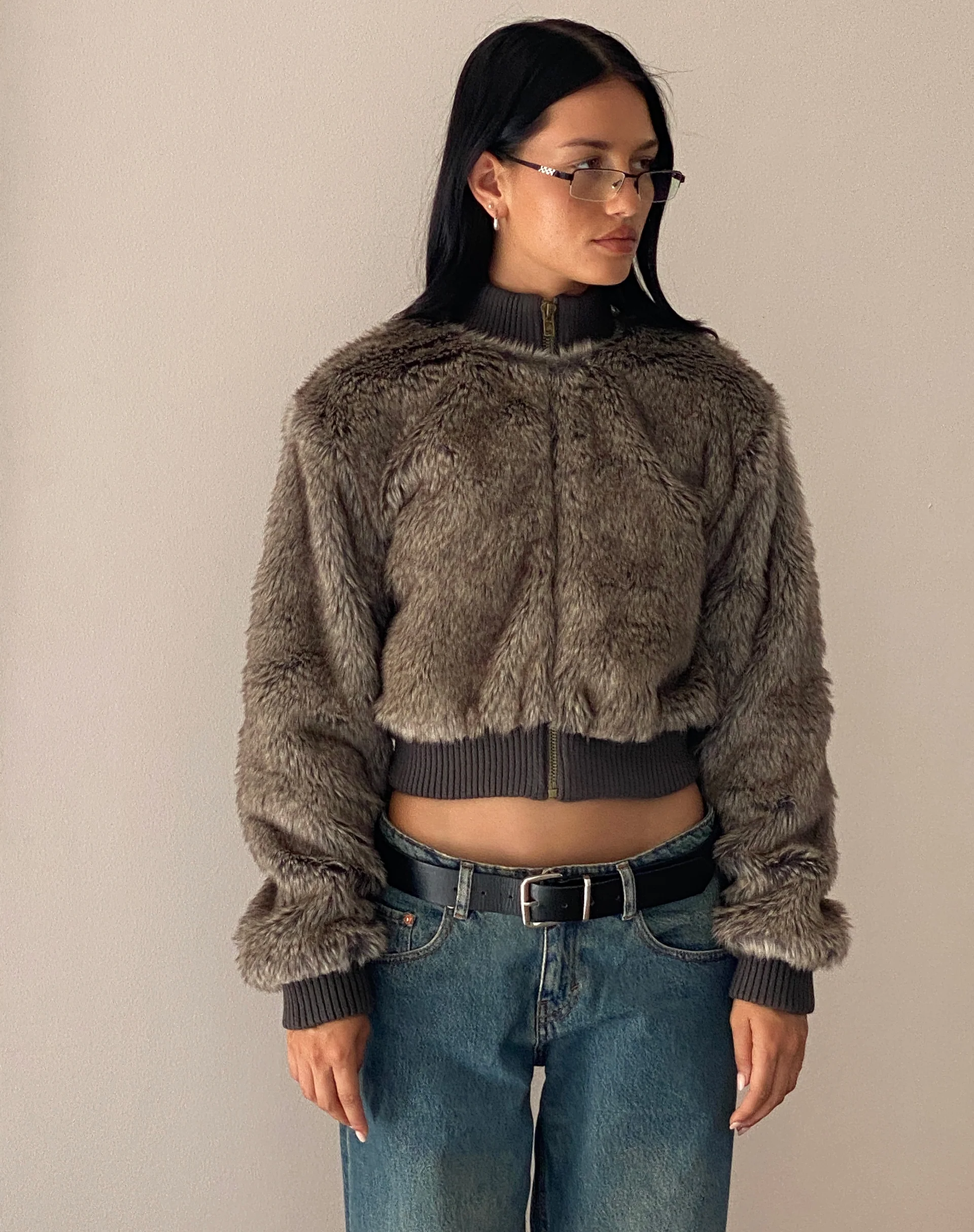 Lovina Jacket in Brown Faux Fur - Image 3