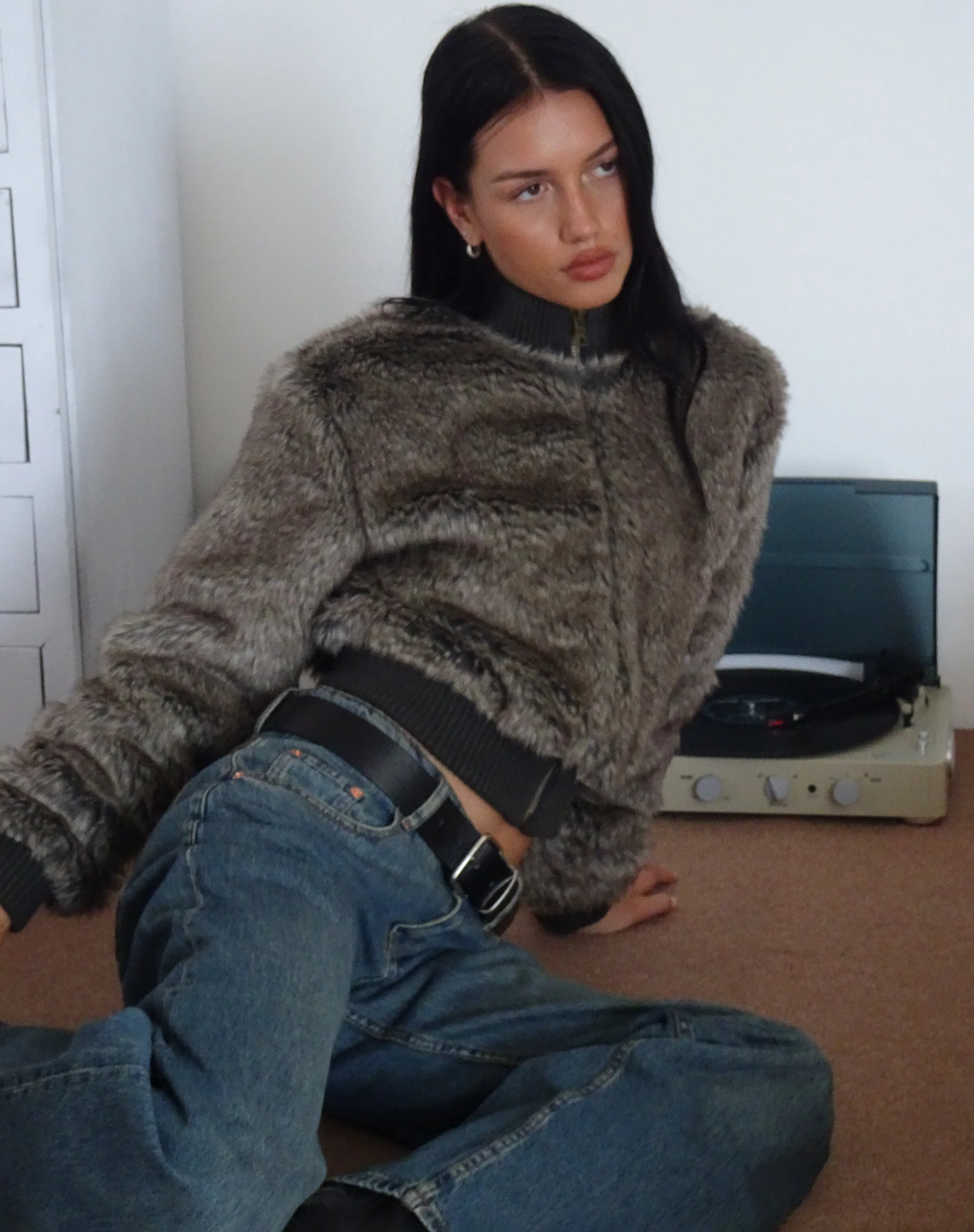 Lovina Jacket in Brown Faux Fur - Image 4