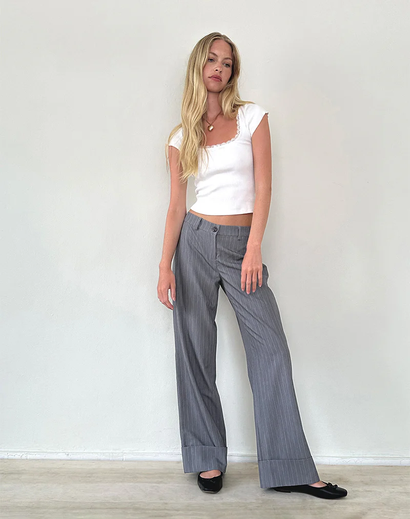 Abba Low Rise Trouser in Grey Pinstripe - Image 2