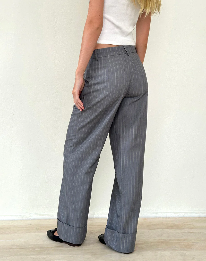 Abba Low Rise Trouser in Grey Pinstripe - Image 3