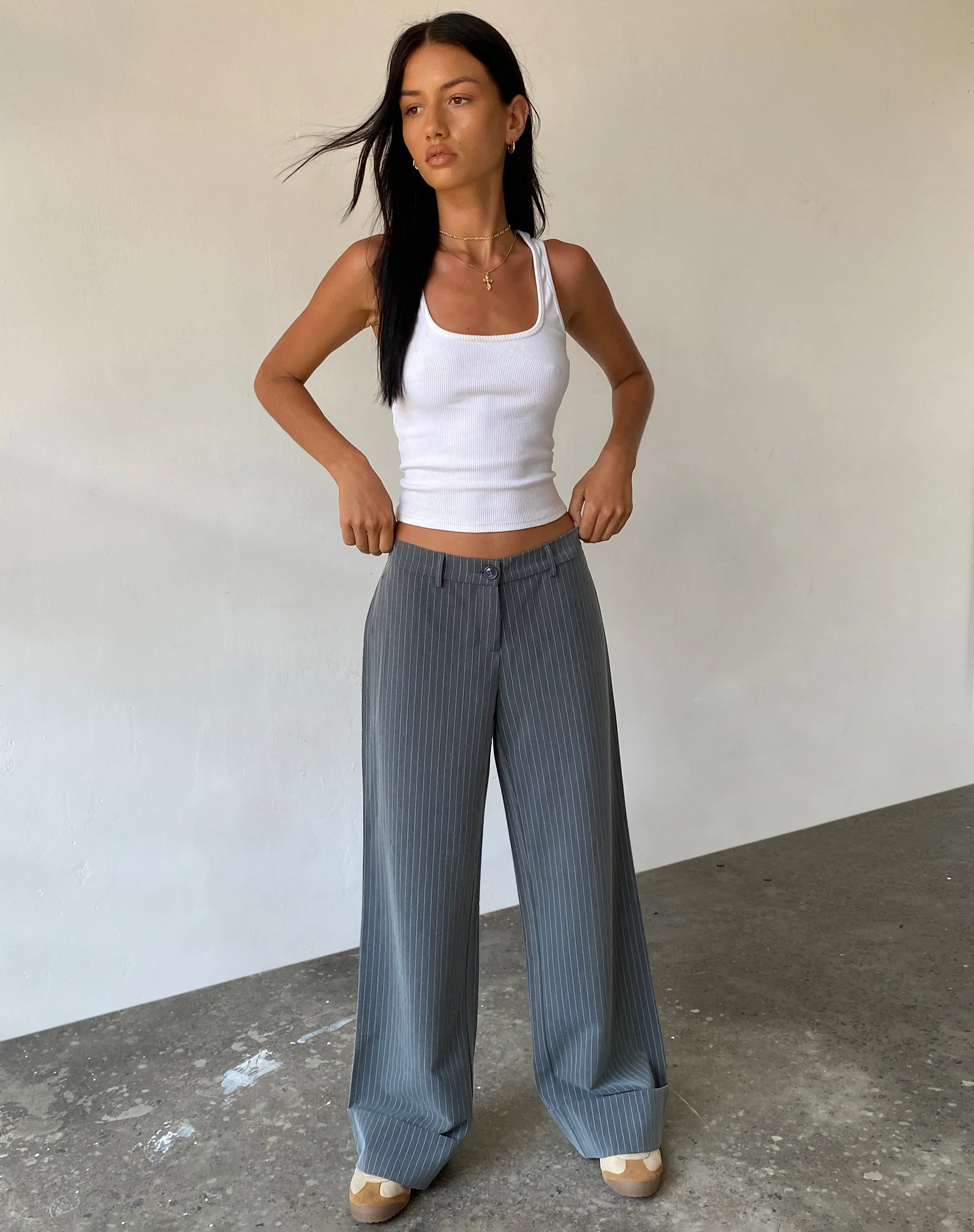 Abba Low Rise Trouser in Pinstripe Grey - Image 3