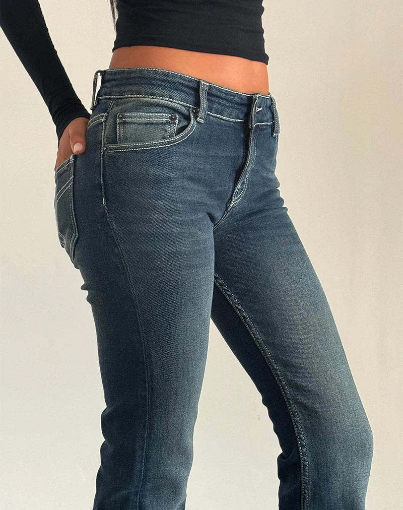 Low Rise Bootleg Jeans in Heavy Stitch Vintage Indigo - Image 4