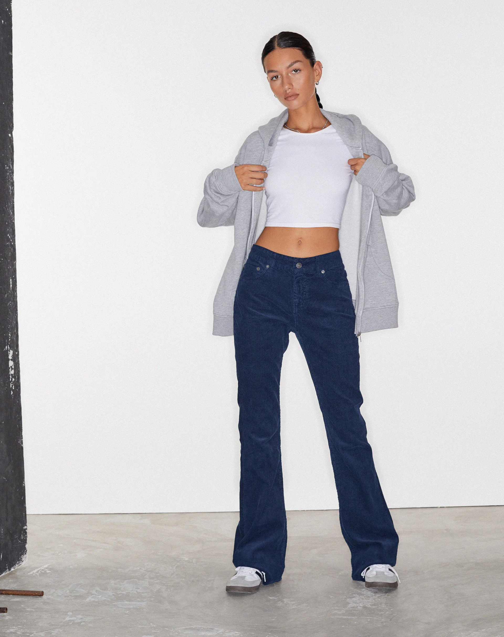 Low Rise Bootleg Jeans in Cord Navy - Image 5