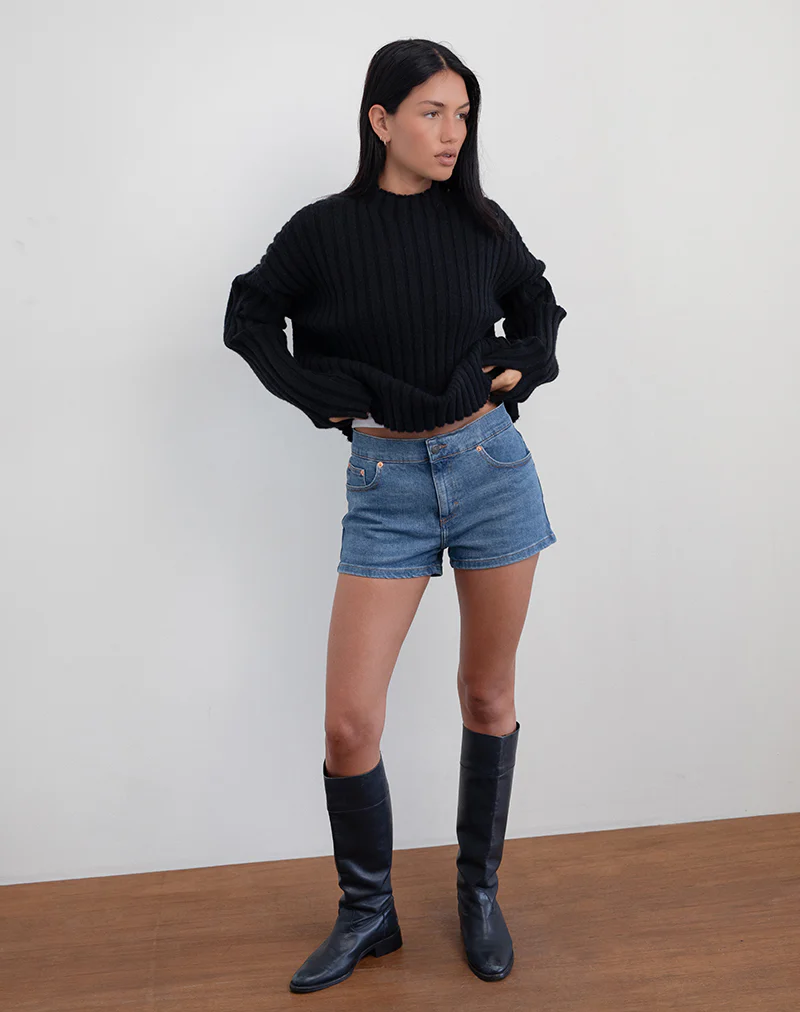 Low Rise Denim Hot Pants in Bay Blue - Image 5