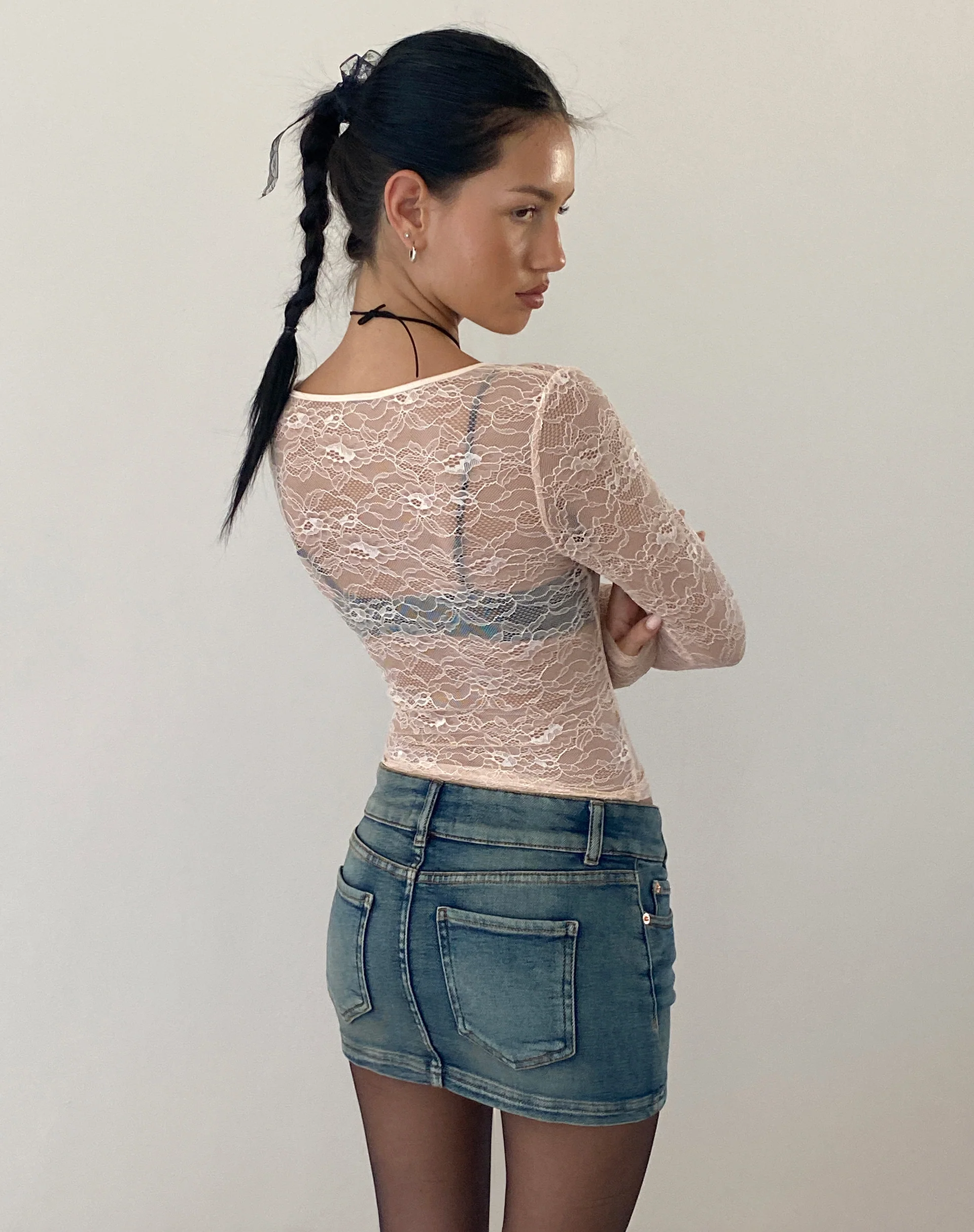 Low Rise Denim Mini Skirt in Desert Wash - Image 3