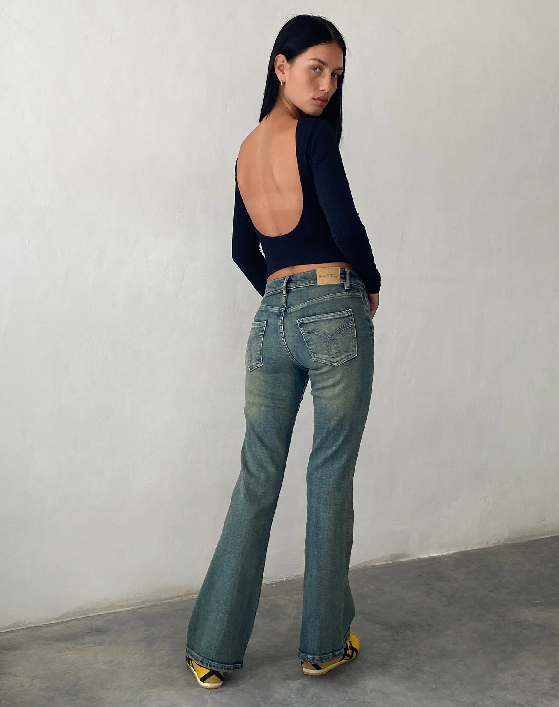 Low Rise Flared Jeans in Green Wash - Image 3