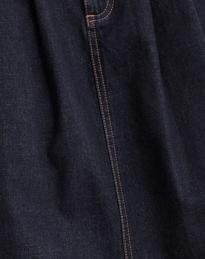 Pleated Midi Denim Skirt in Indigo - Image 7