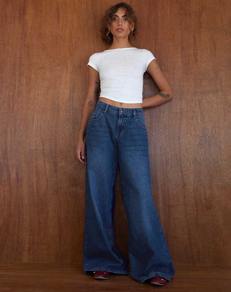 Roomy Oversized Low Rise Jeans in Mid Blue Used - Image 5