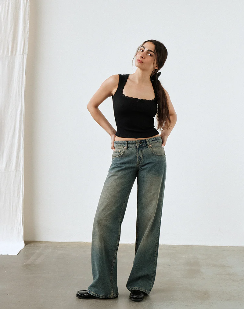 Low Rise Parallel Jeans in Brown Blue Acid - Image 2