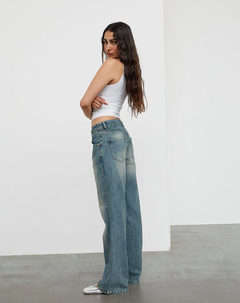 Low Rise Parallel Jeans In Dirty Blue - Image 2