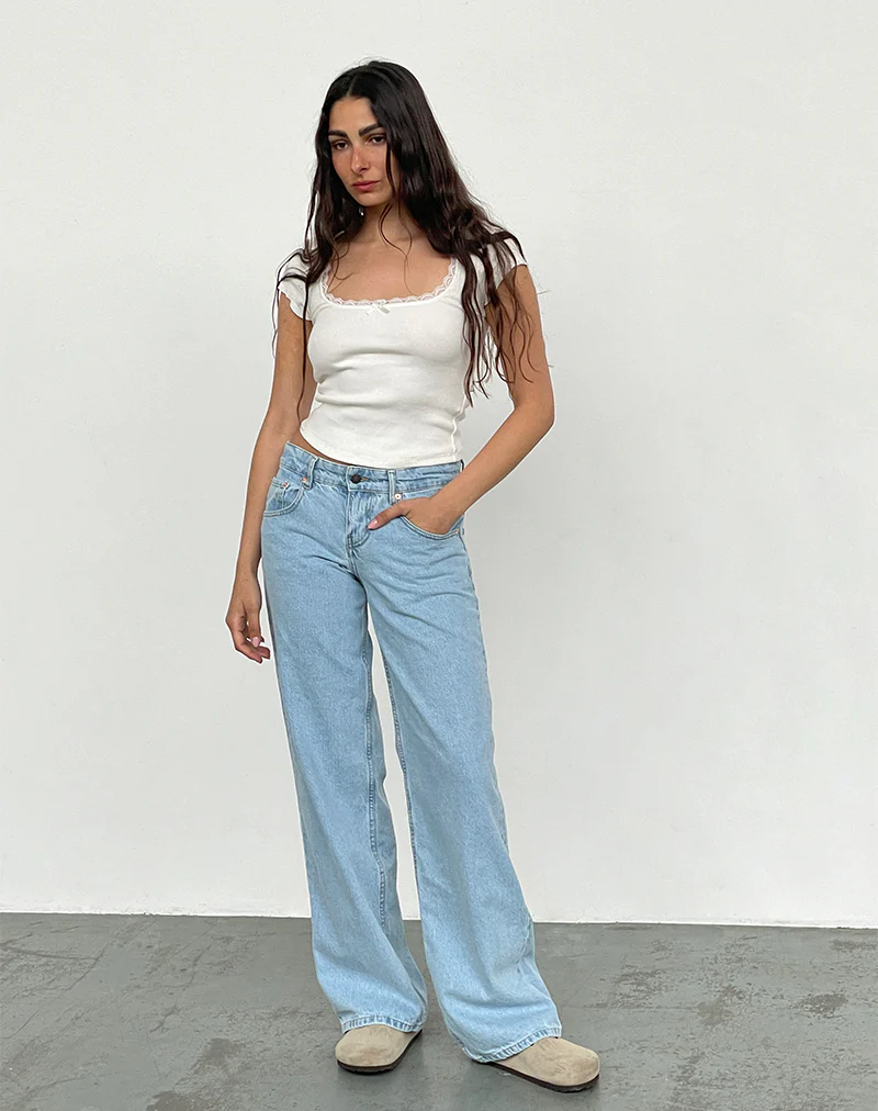 Low Rise Parallel Jeans in Light Wash Blue - Image 5