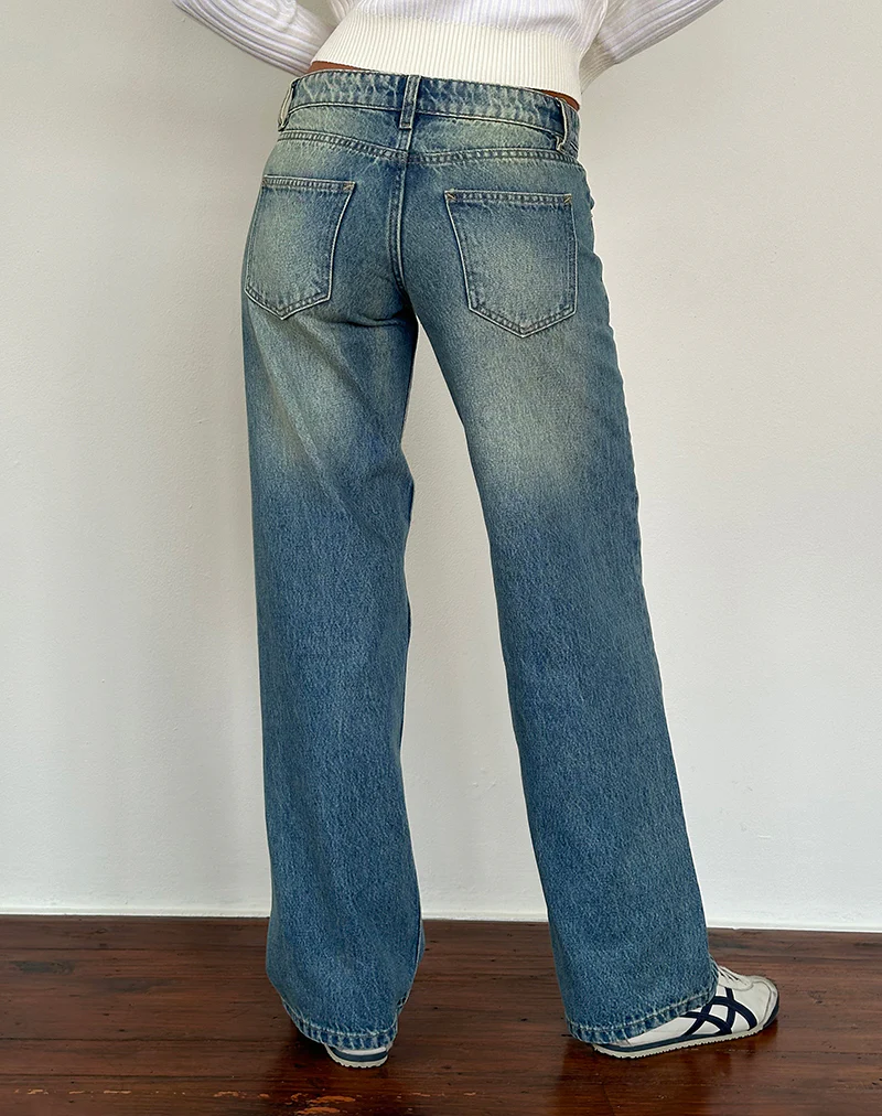 Low Rise Parallel Jeans in Sea Green - Image 2