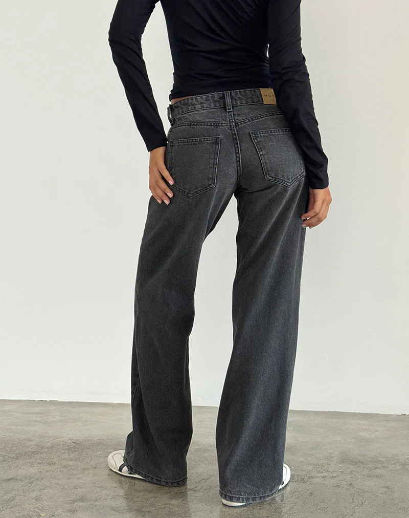 Low Rise Parallel Jeans in Washed Black Grey - Image 3