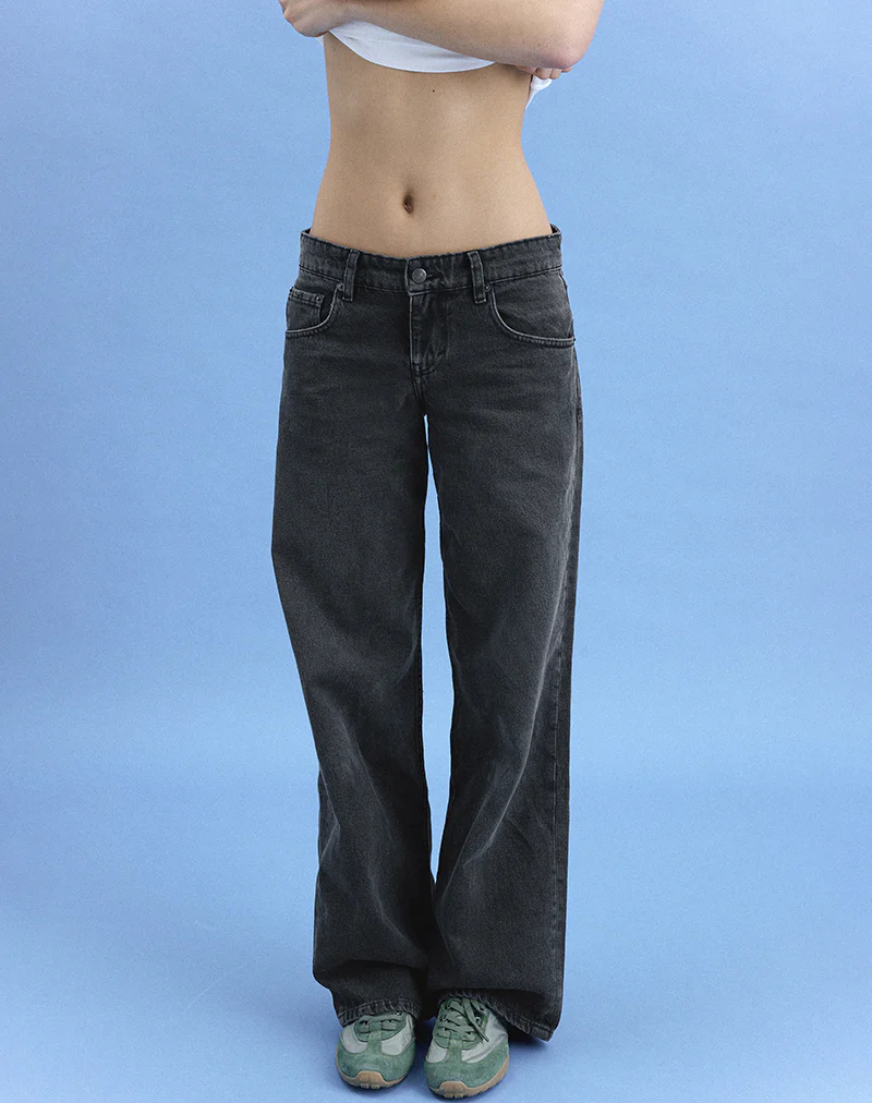 Low Rise Parallel Jeans in Washed Black Grey - Image 4