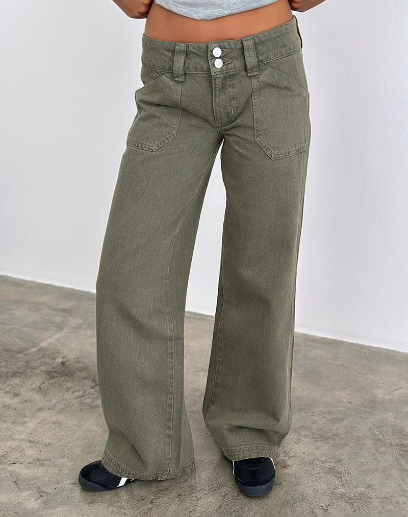 Low Rise Relaxed Cargo Jeans in Olive - Image 2