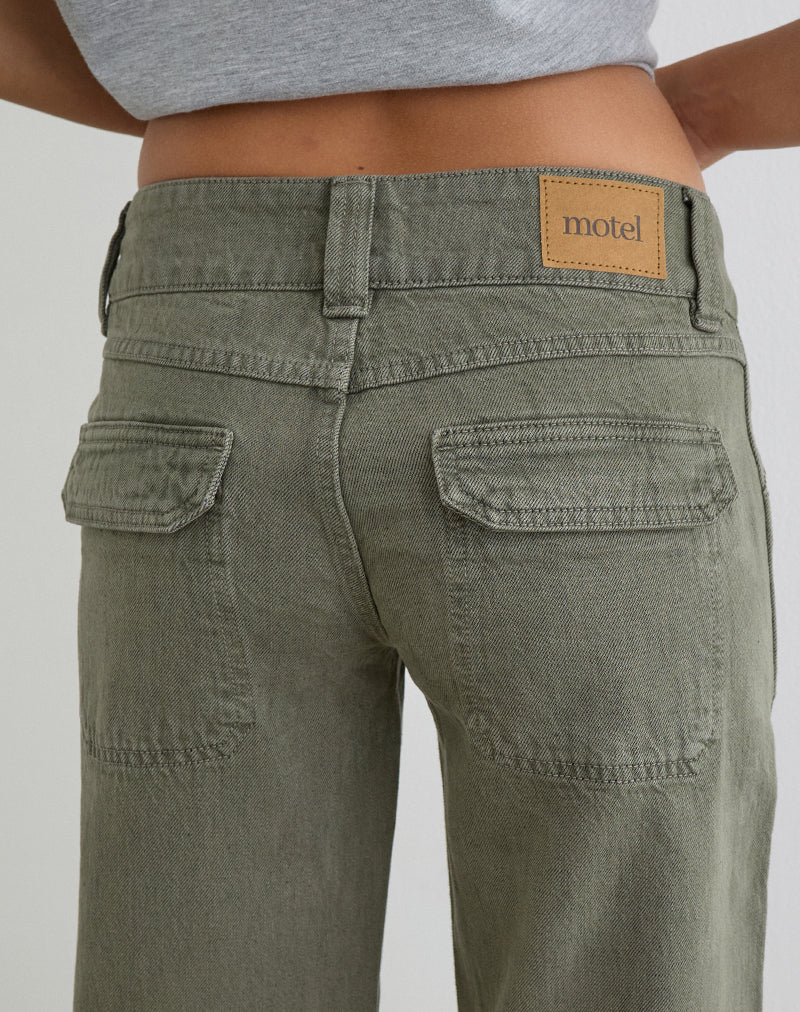 Low Rise Relaxed Cargo Jeans in Olive - Image 3