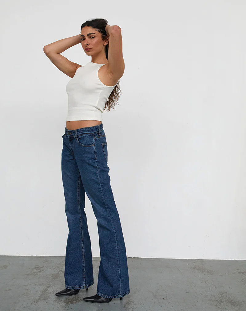 Rigid Low Rise Flare Jeans In Mid Blue Used - Image 6