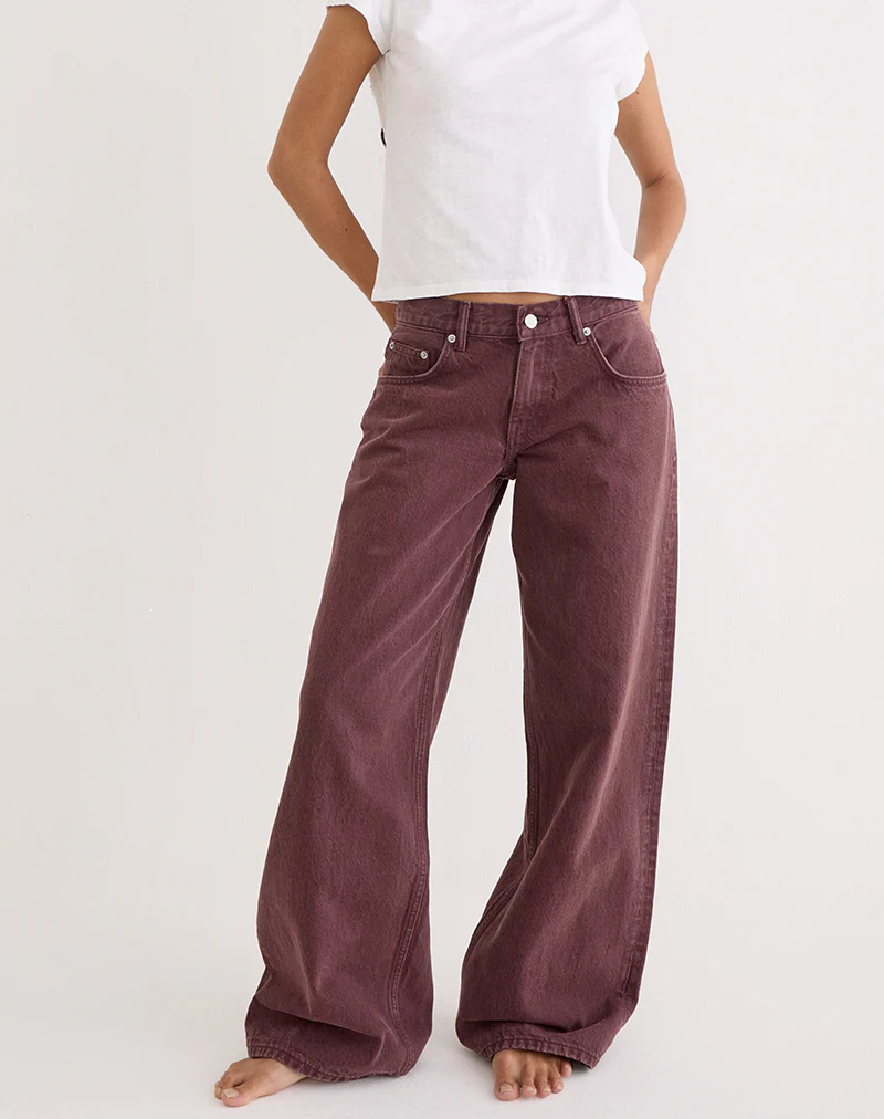 Low Rise Roomy Jeans in Burgundy - Image 4