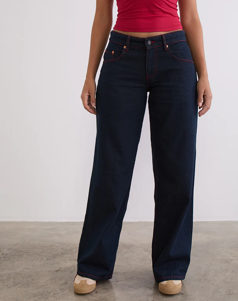 Low Rise Roomy Jeans in Indigo with Red Stitch - Image 4