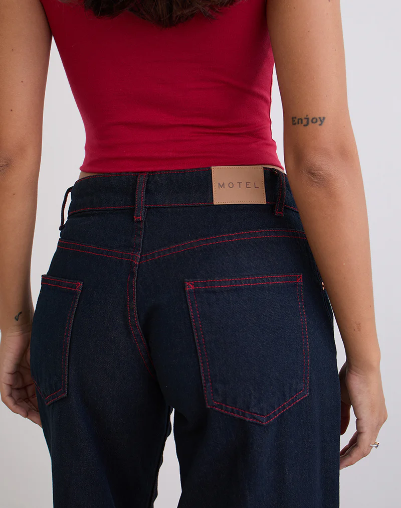 Low Rise Roomy Jeans in Indigo with Red Stitch - Image 7