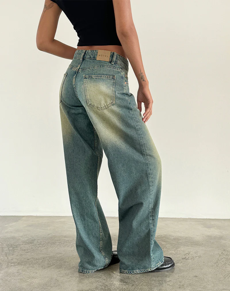 Roomy Extra Wide Low Rise Jeans in Mid Used Green - Image 4
