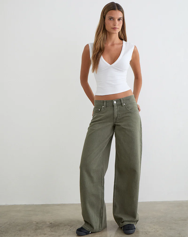 Low Rise Roomy Jeans in Olive - Image 3