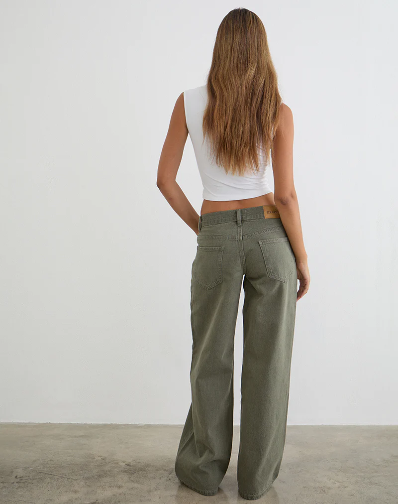 Low Rise Roomy Jeans in Olive - Image 6