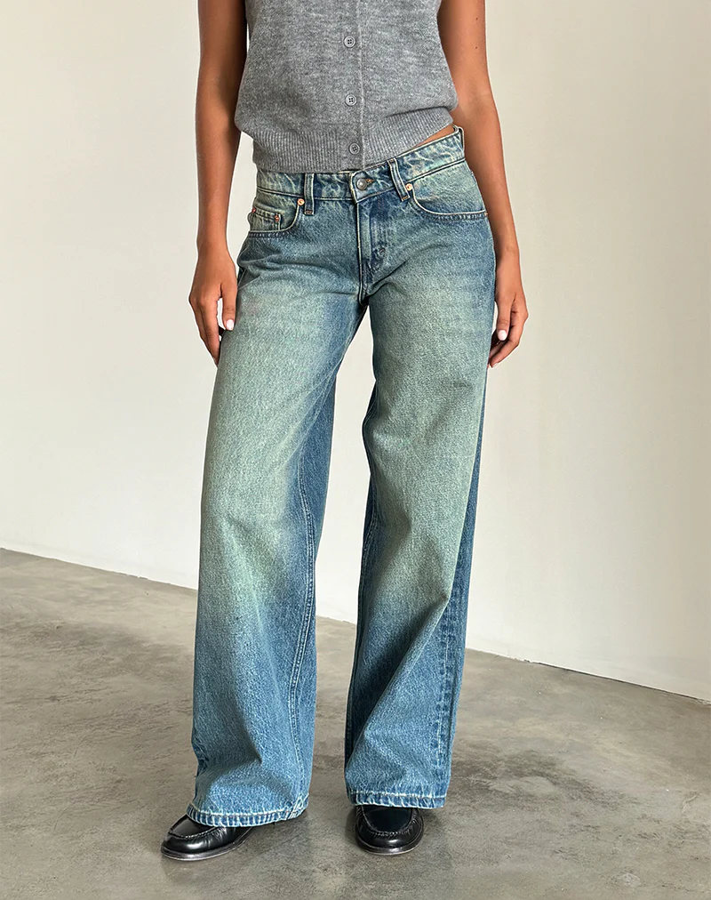 Roomy Extra Wide Low Rise Jeans in Sea Green - Image 2