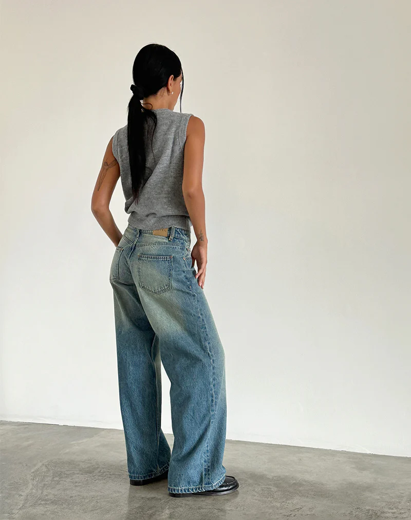 Roomy Extra Wide Low Rise Jeans in Sea Green - Image 4