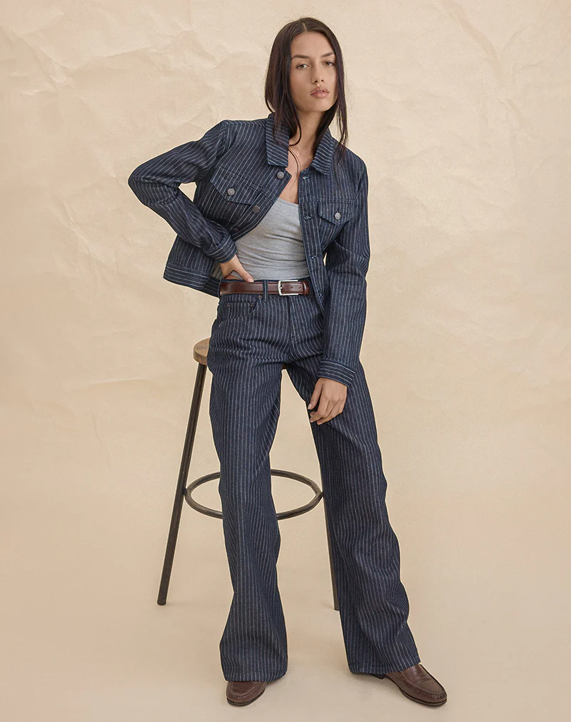 Low Rise Roomy Jeans in Stripe Indigo - Image 6