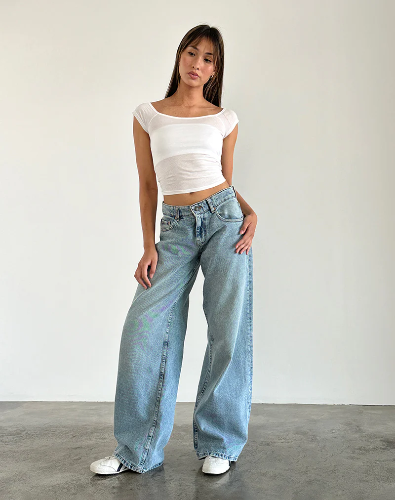 Roomy Extra Wide Low Rise Jeans in Washed Blue Green - Image 2