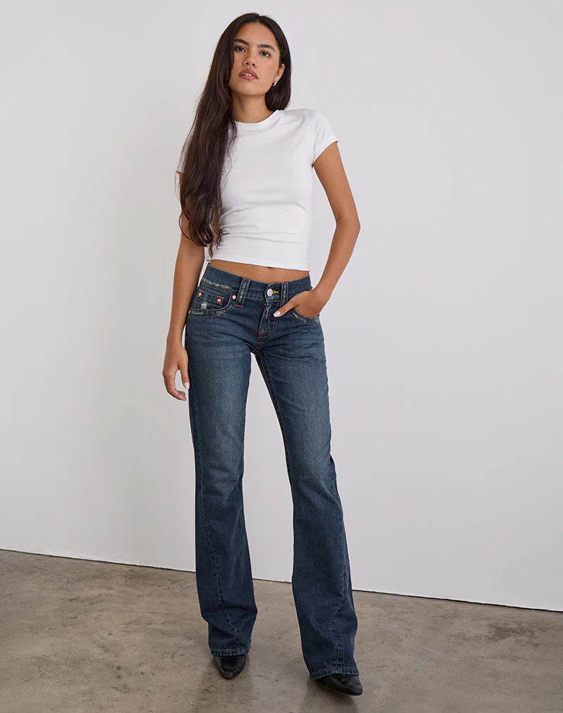 Low Rise Twisted Seam Jeans In Mid Blue Tint - Image 2