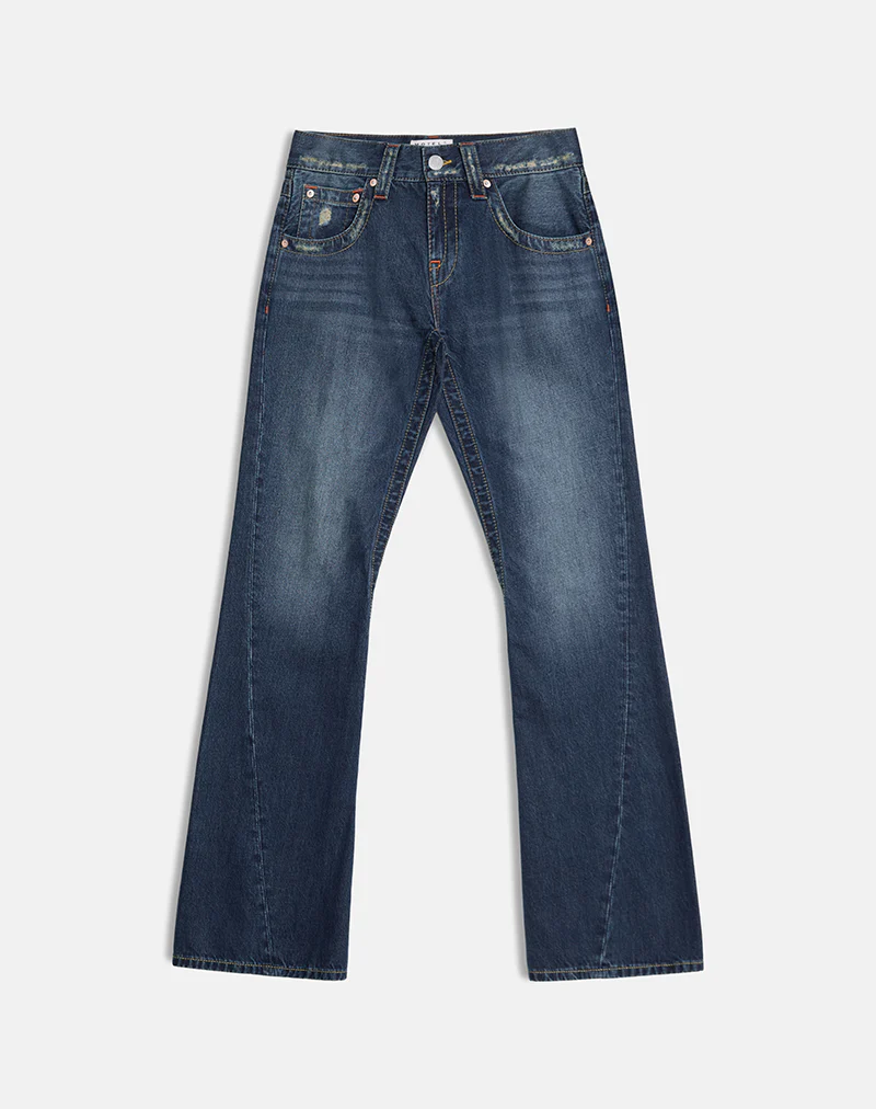 Low Rise Twisted Seam Jeans In Mid Blue Tint - Image 4