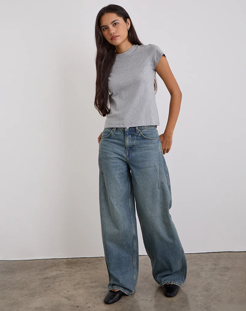 Low Slung Roomy Jeans in Vintage Blue Green - Image 4