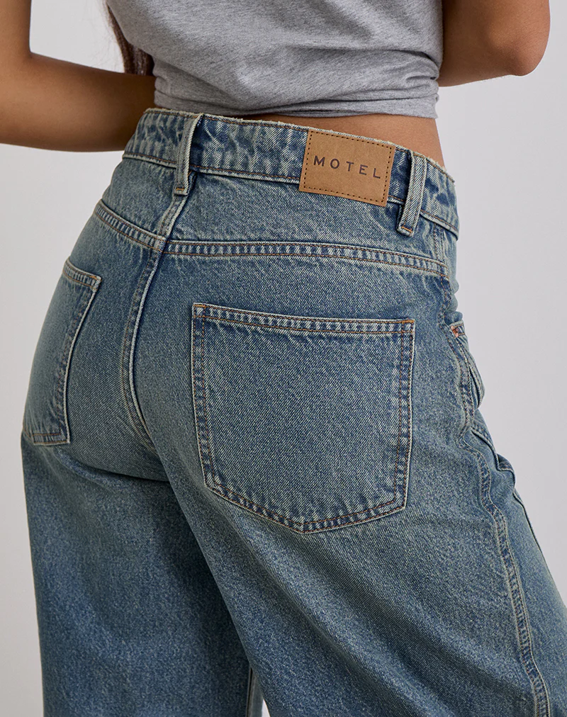 Low Slung Roomy Jeans in Vintage Blue Green - Image 5