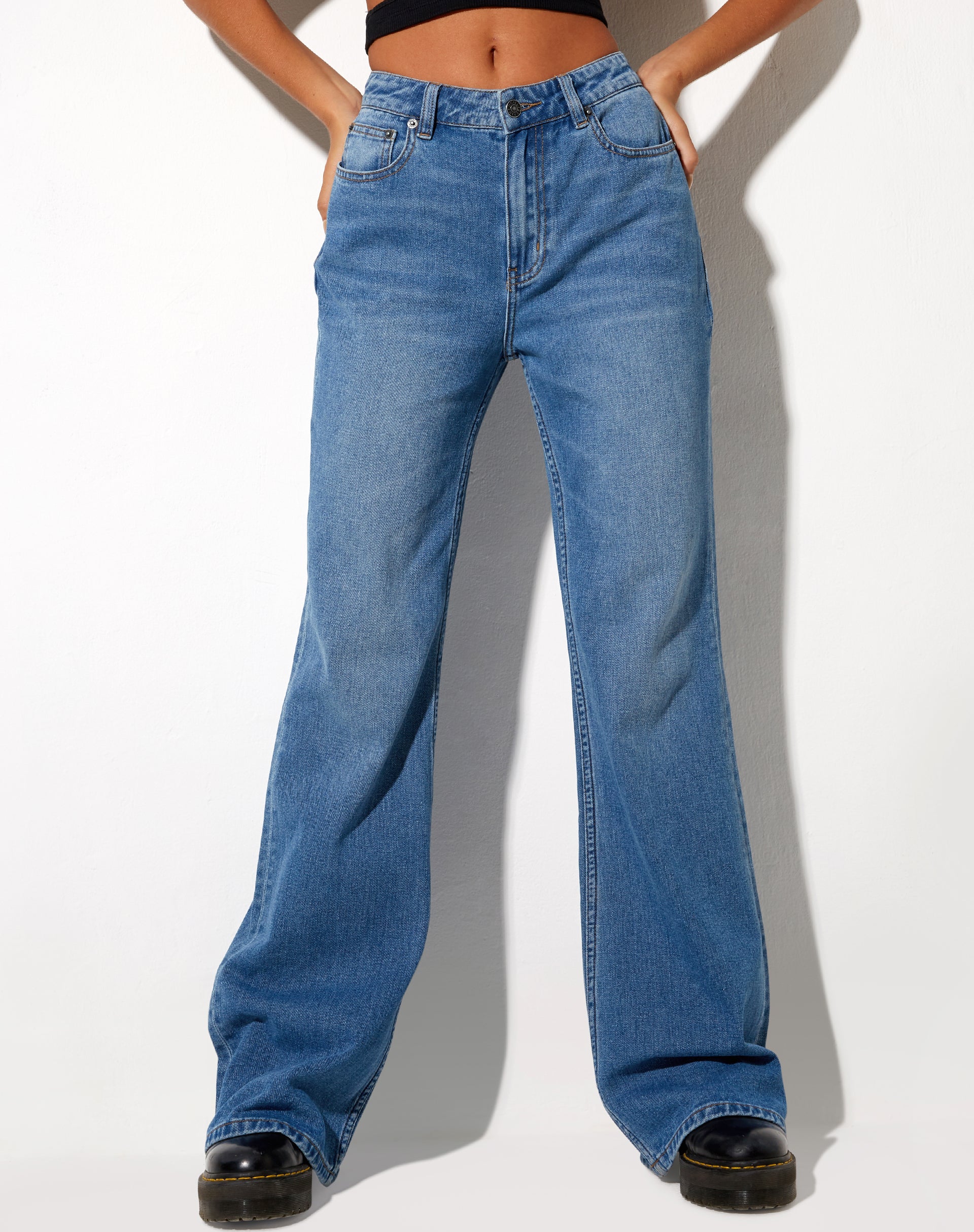 Low Slung Jeans in Blue Wash - Image 2