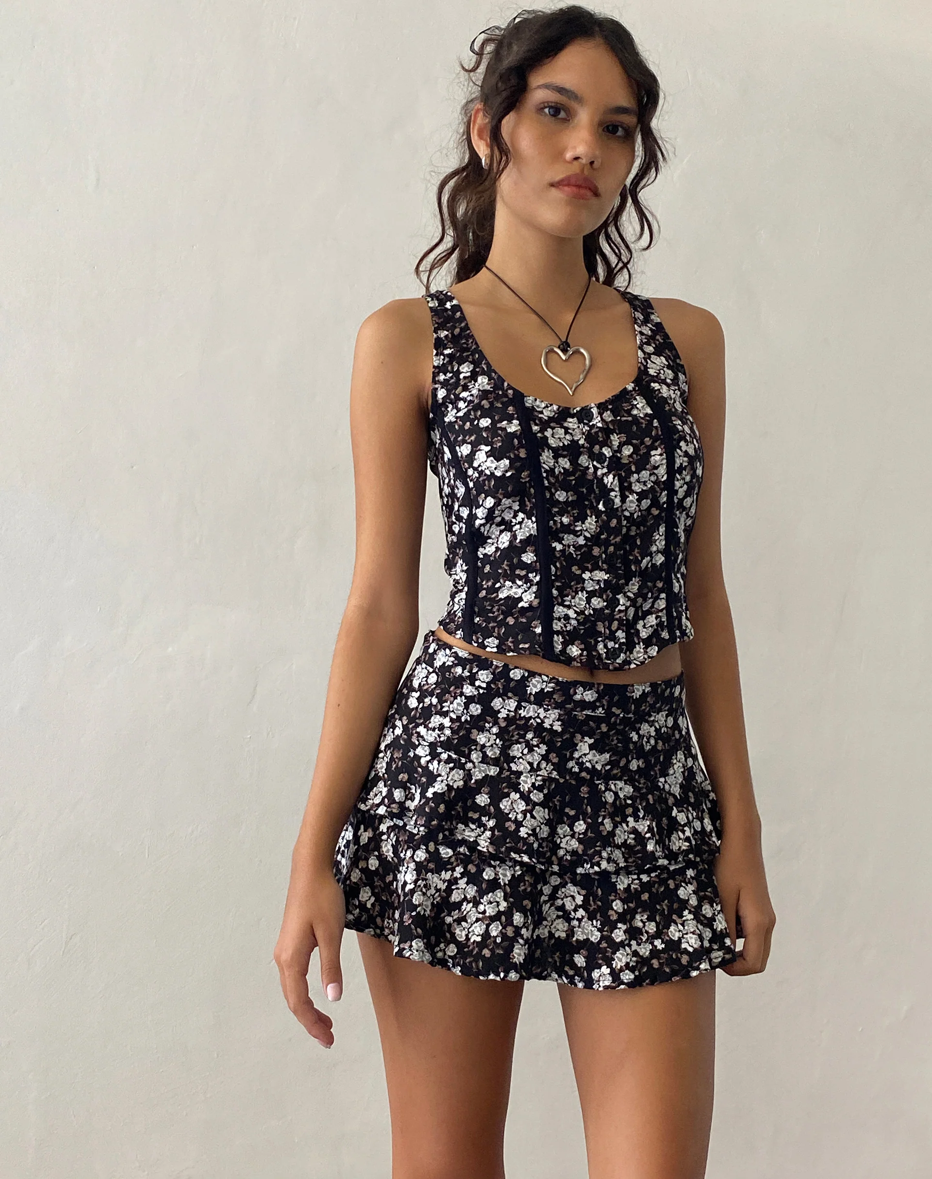 Lowisa Tiered Mini Skirt in Dark Wild Flower - Image 2