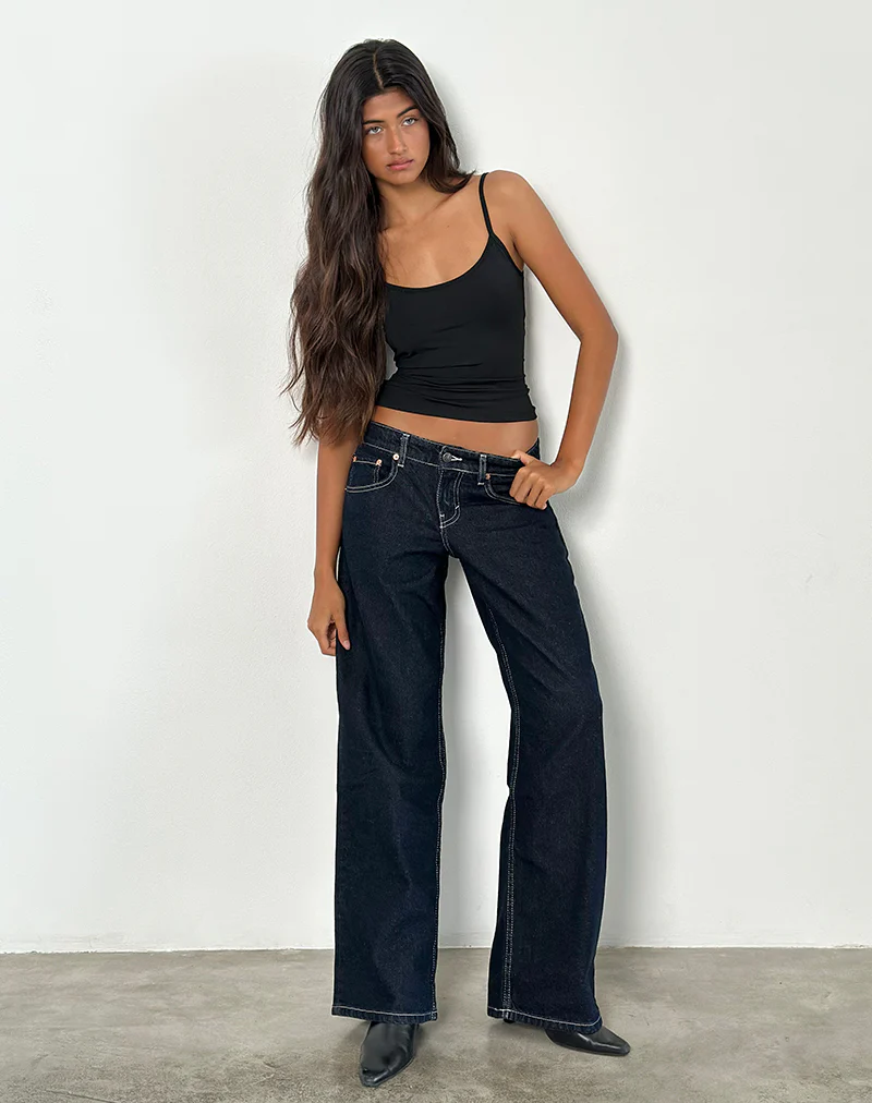 Low Rise Parallel Jeans in Indigo with Contrast Stitch - Image 2