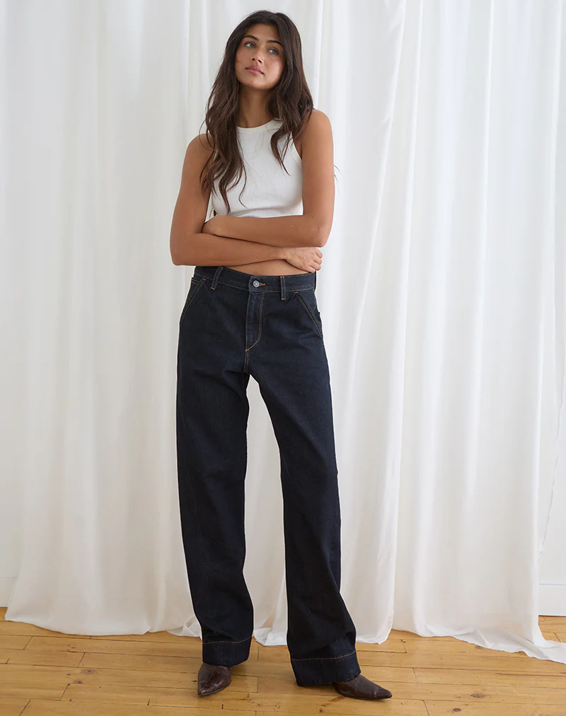 Low Rise Cinch Twisted Seam Jean in Indigo - Image 4