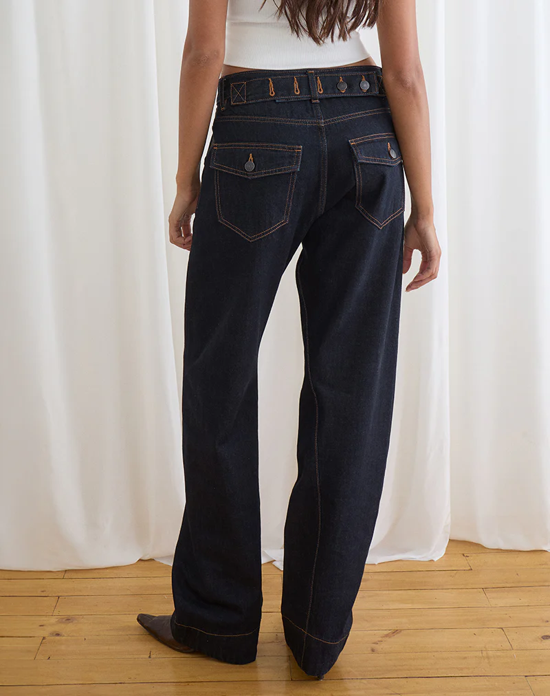 Low Rise Cinch Twisted Seam Jean in Indigo - Image 5