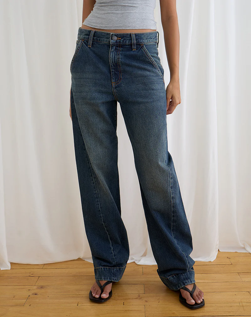 Low Rise Cinch Twisted Seam Jean in Dirty Green - Image 4